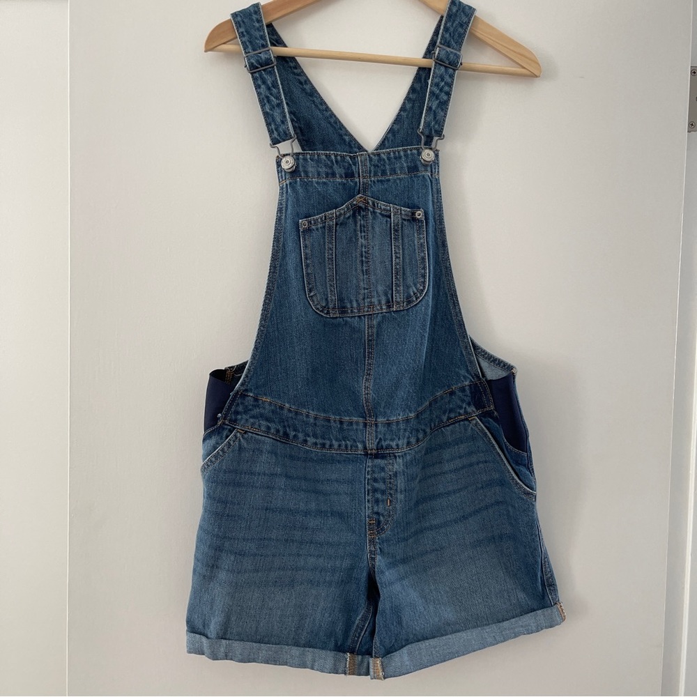 Maternity Side-Panel Slouchy Straight Jean Short Overalls